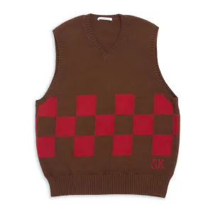 Sweater Vest - Brown & Red Checkered Cotton