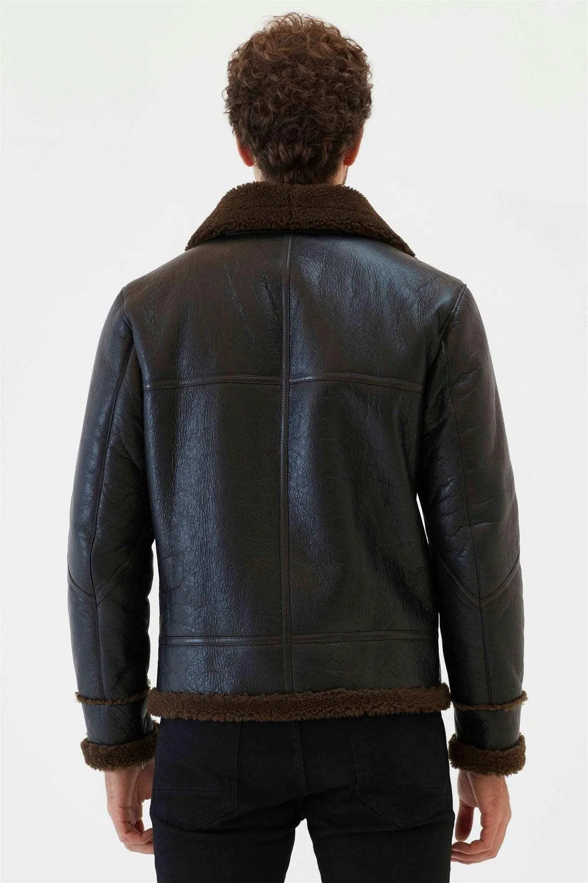 Tobacco Brown Aviator Shearling Jacket for Men