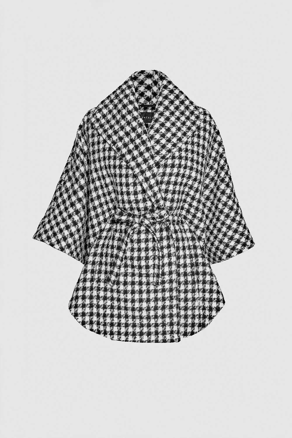 Tweed Houndstooth Suri Alpaca Cape with Shawl Collar and Belt