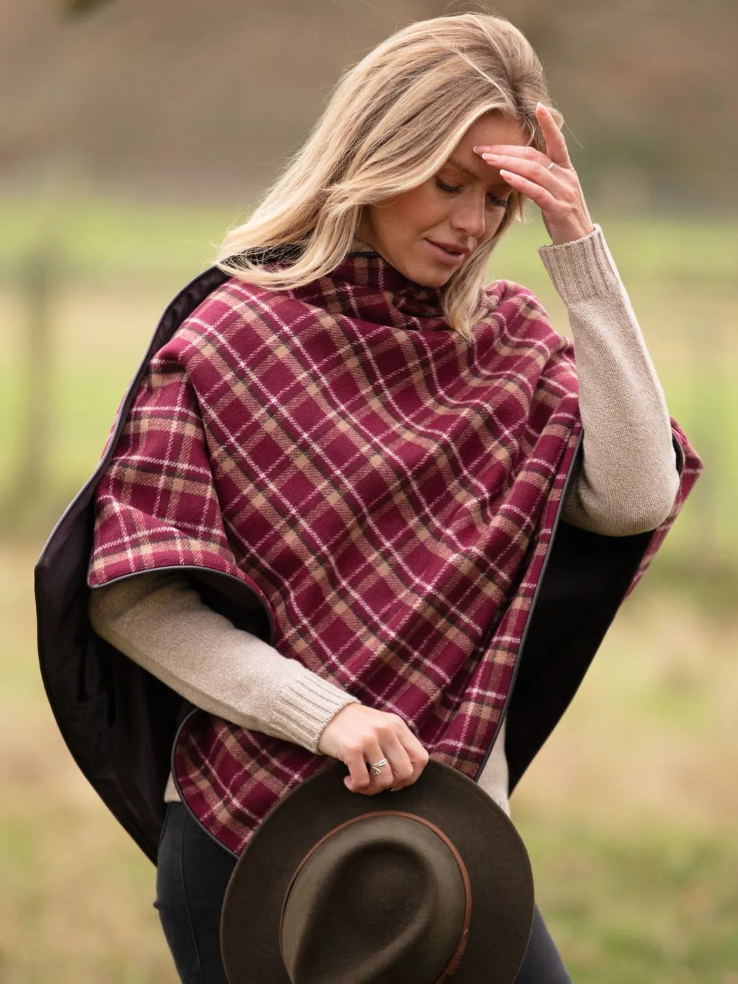 Tweed Shawl - Burgundy Check