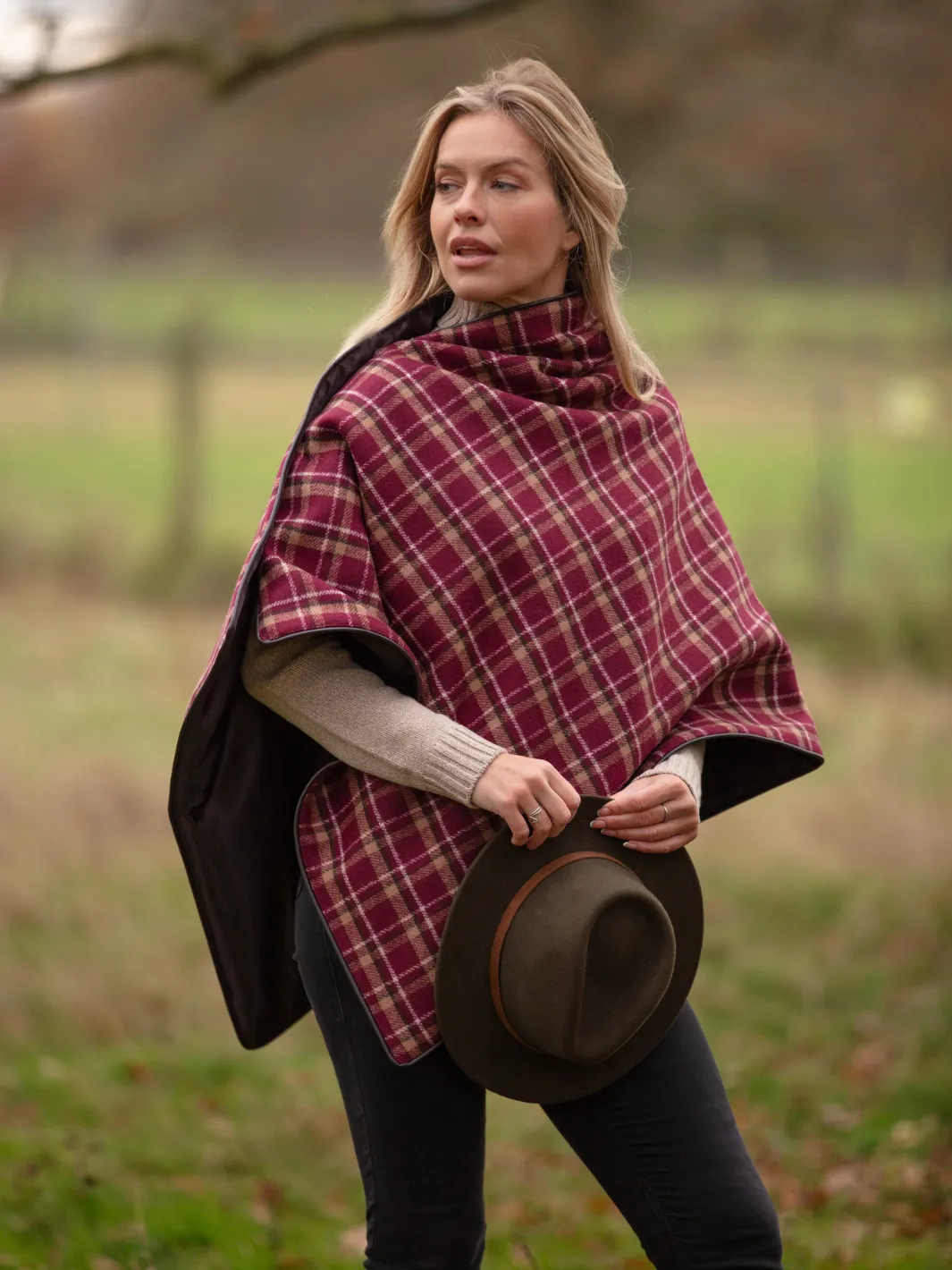 Tweed Shawl - Burgundy Check