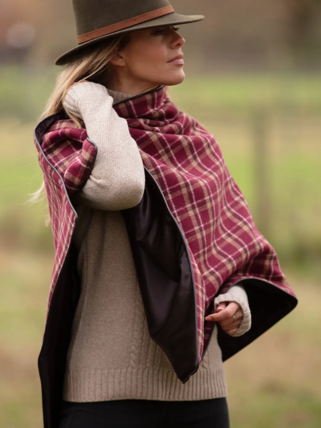 Tweed Shawl - Burgundy Check