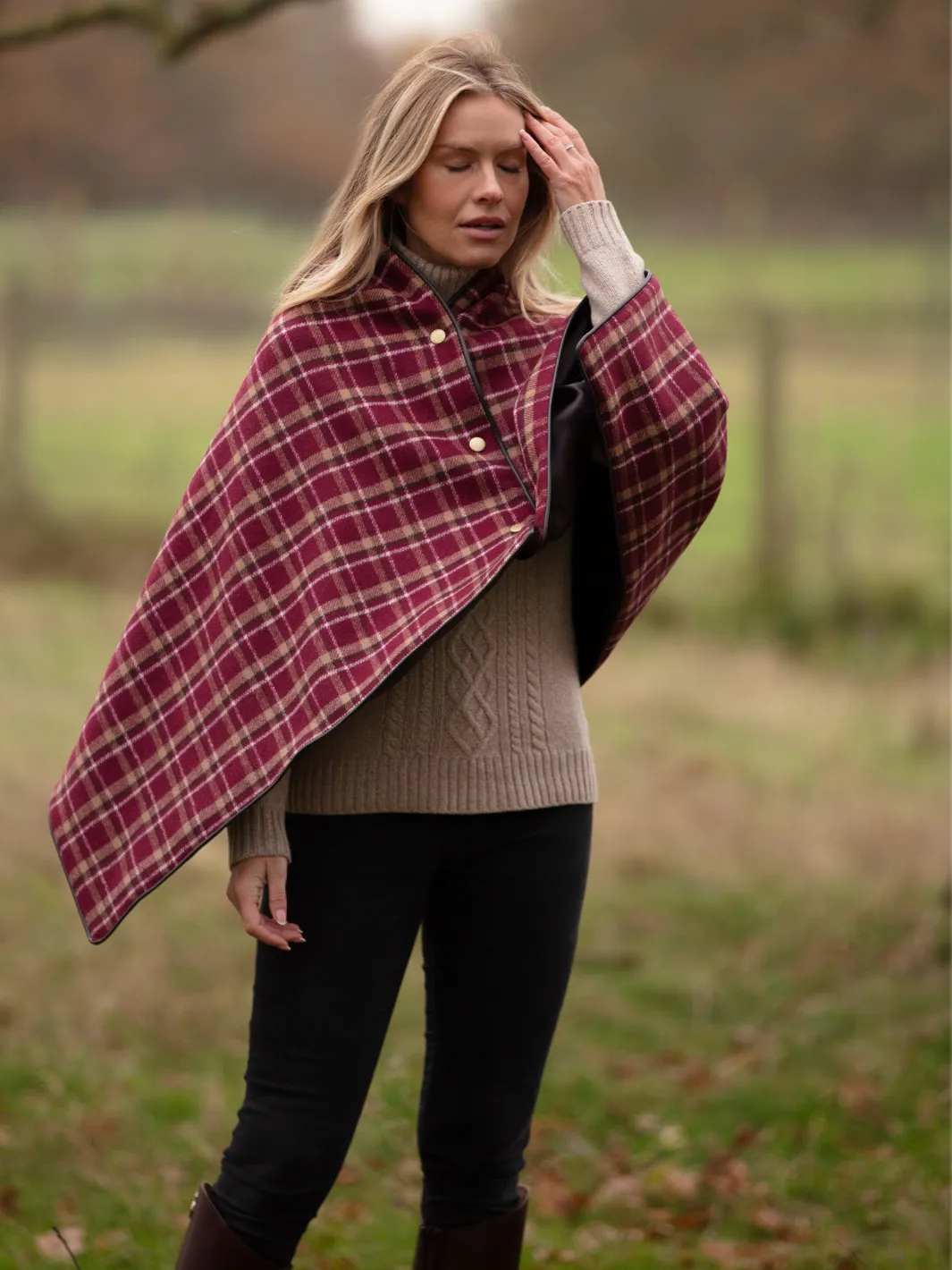 Tweed Shawl - Burgundy Check