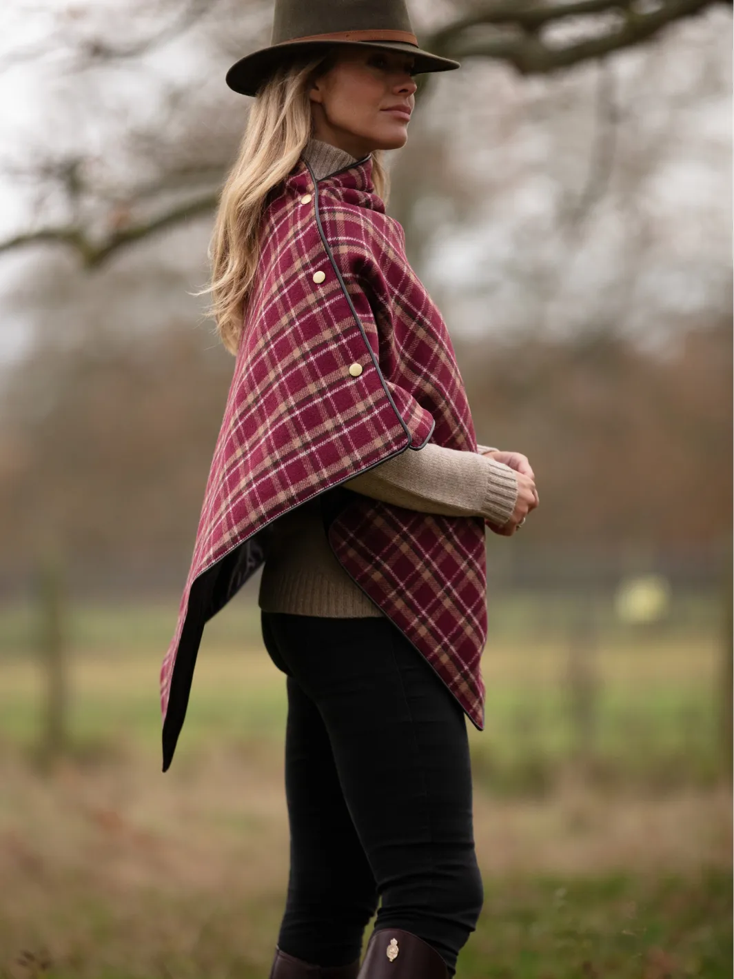 Tweed Shawl - Burgundy Check