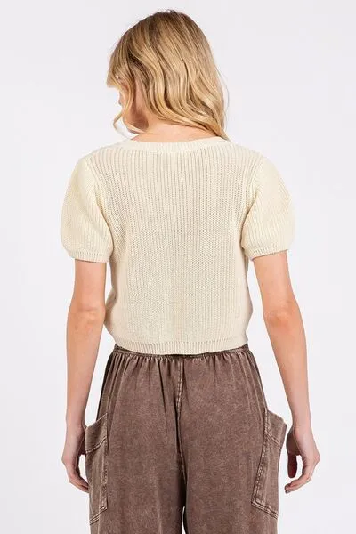 V-Neck Short Sleeve Crop Sweater