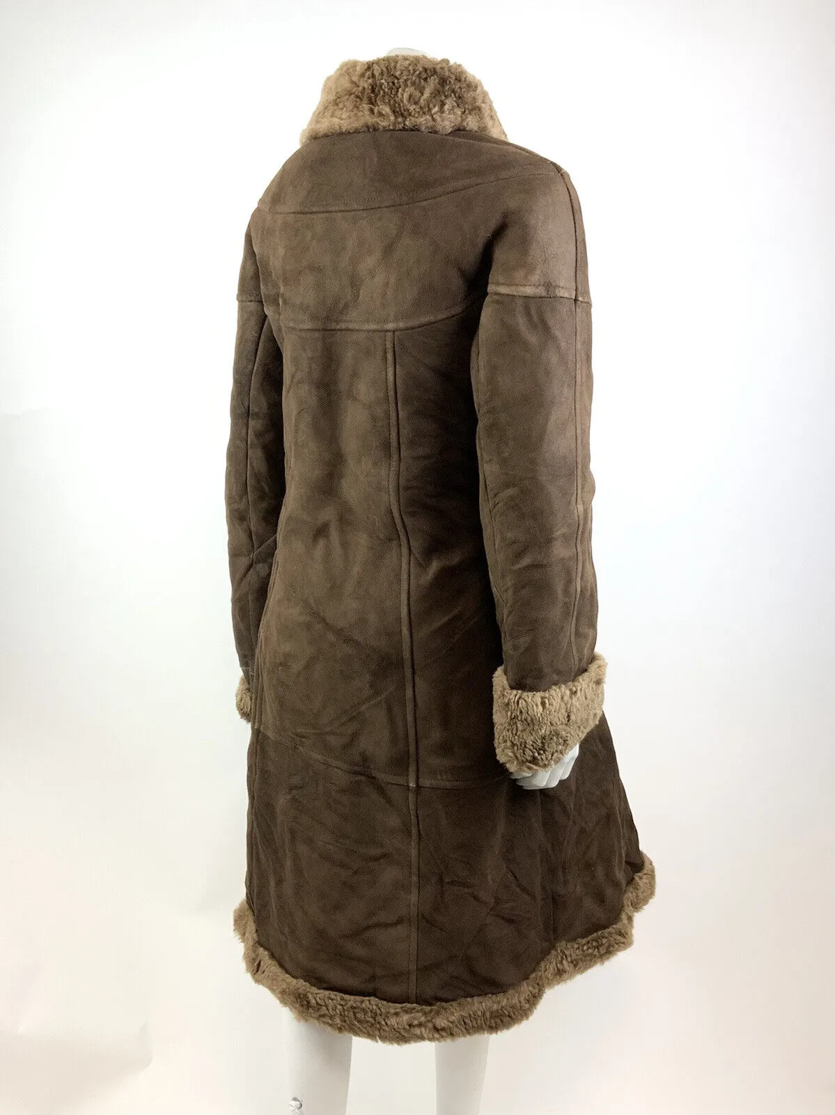 VINTAGE 60s 70s DARK BROWN SUEDE LEATHER TOGGLE FUR COLLAR ZHIVAGO BOHO COAT 14