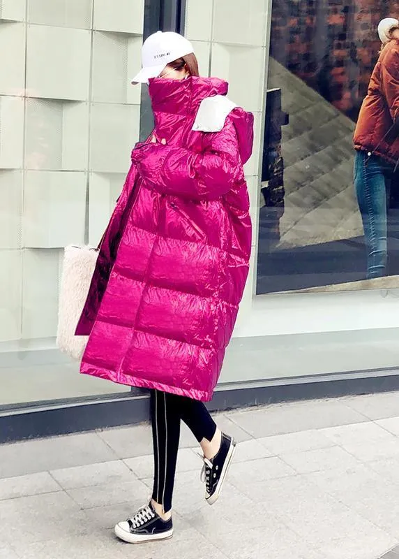 Warm oversize winter jacket coats rose hooded zippered down jacket woman