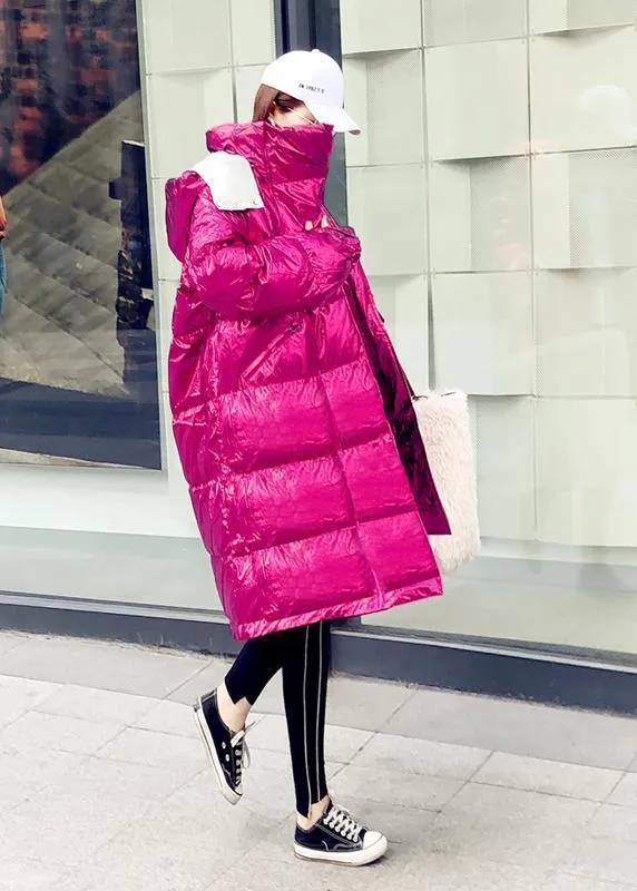 Warm oversize winter jacket coats rose hooded zippered down jacket woman