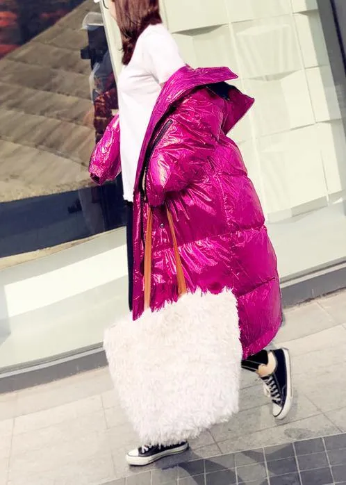 Warm oversize winter jacket coats rose hooded zippered down jacket woman