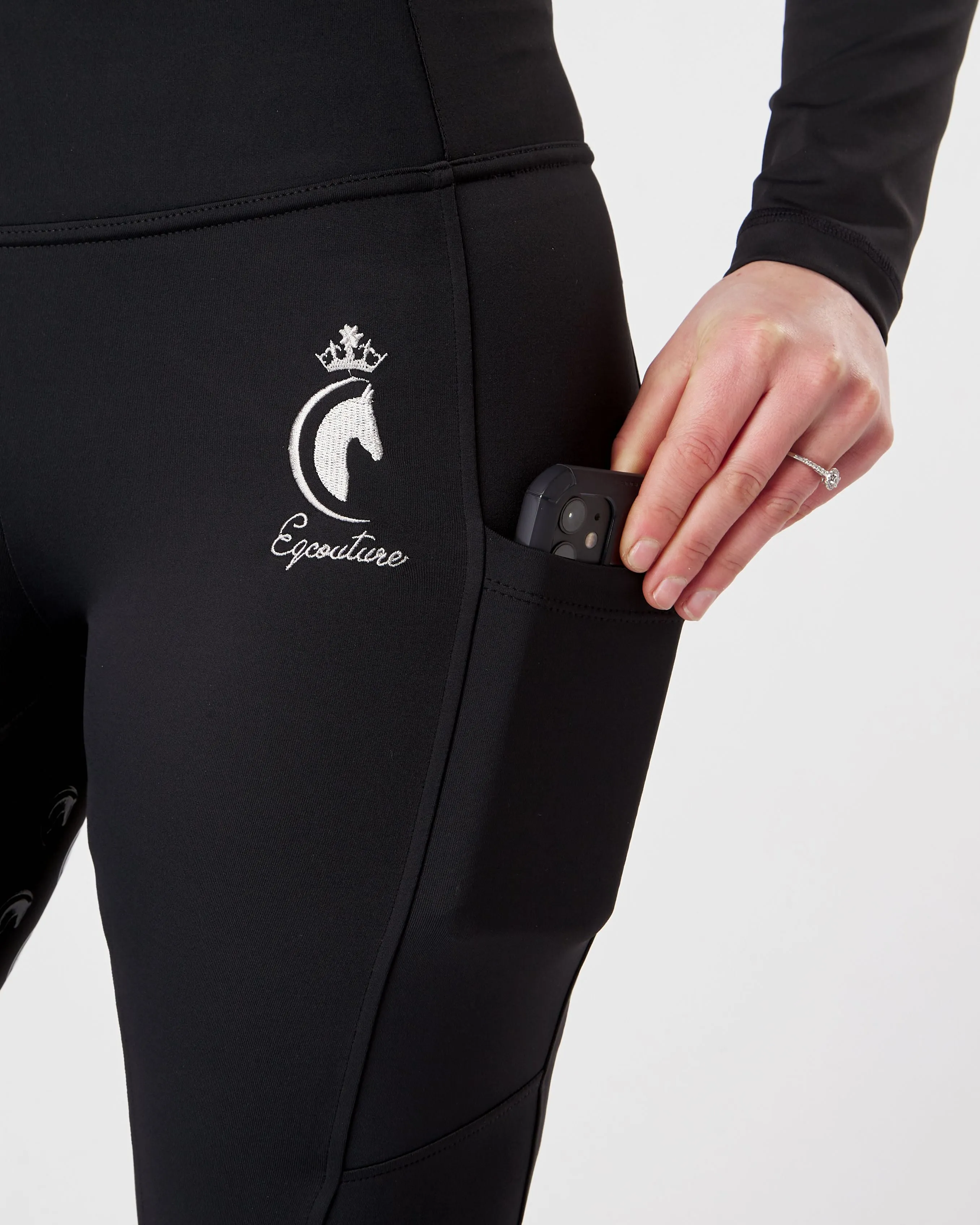 WINTER Thermal Black Riding Leggings / Tights with Phone Pockets - WATER RESISTANT