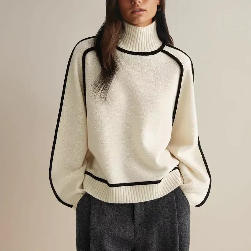 Women's Oversized Knit Turtleneck Jumper with Black Line | Ideal for Autumn/Winter