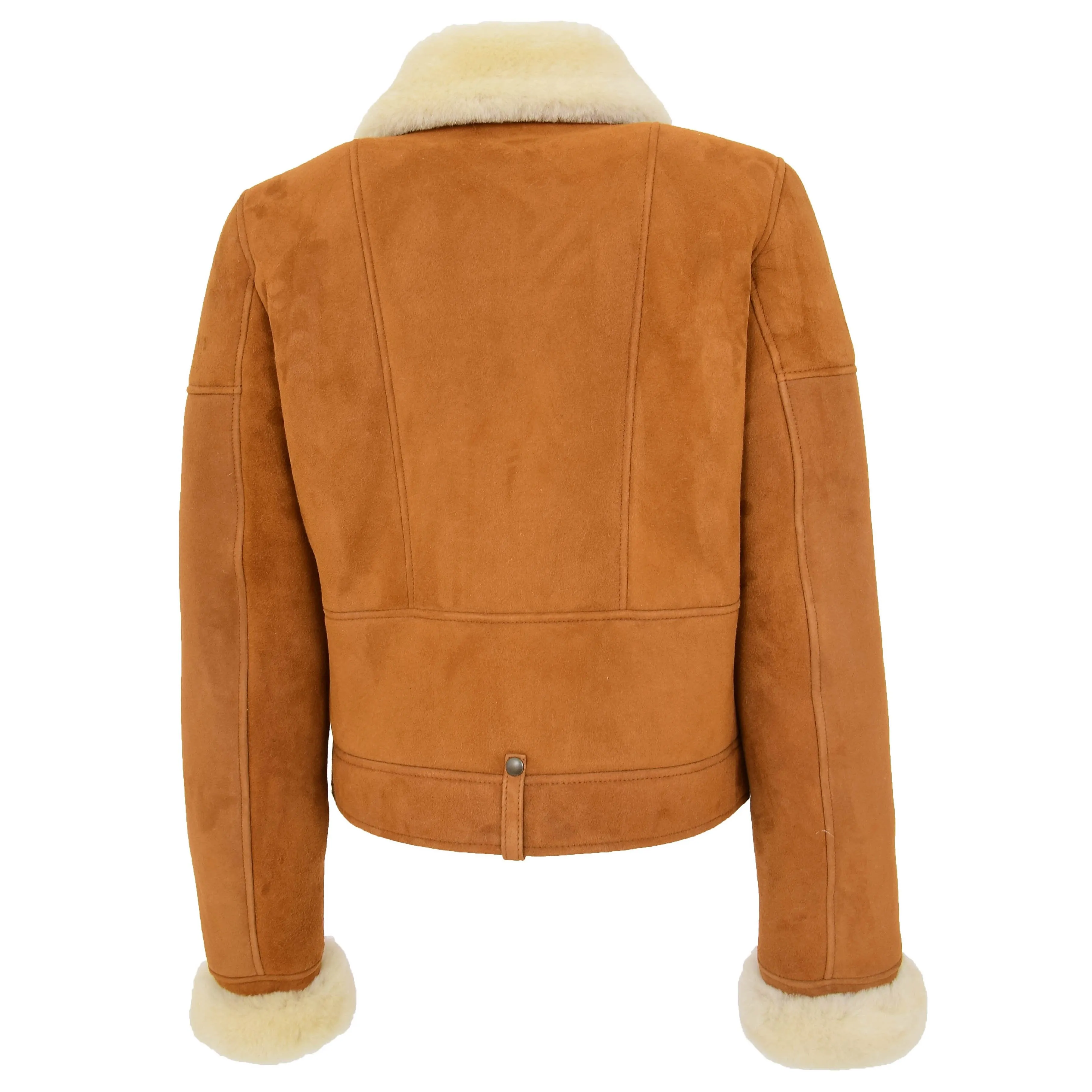 Womens Real Sheepskin Jacket Cognac Merino Shearling Coat Poppy